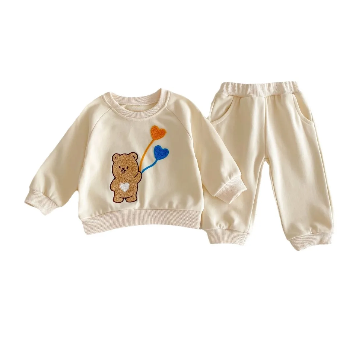 2024 Spring New in Kids Baby Boys Girls Clothes Infant Flocking Bear Top Sweatshirt+harem Pants Children Set 2pcs 3M-4Y