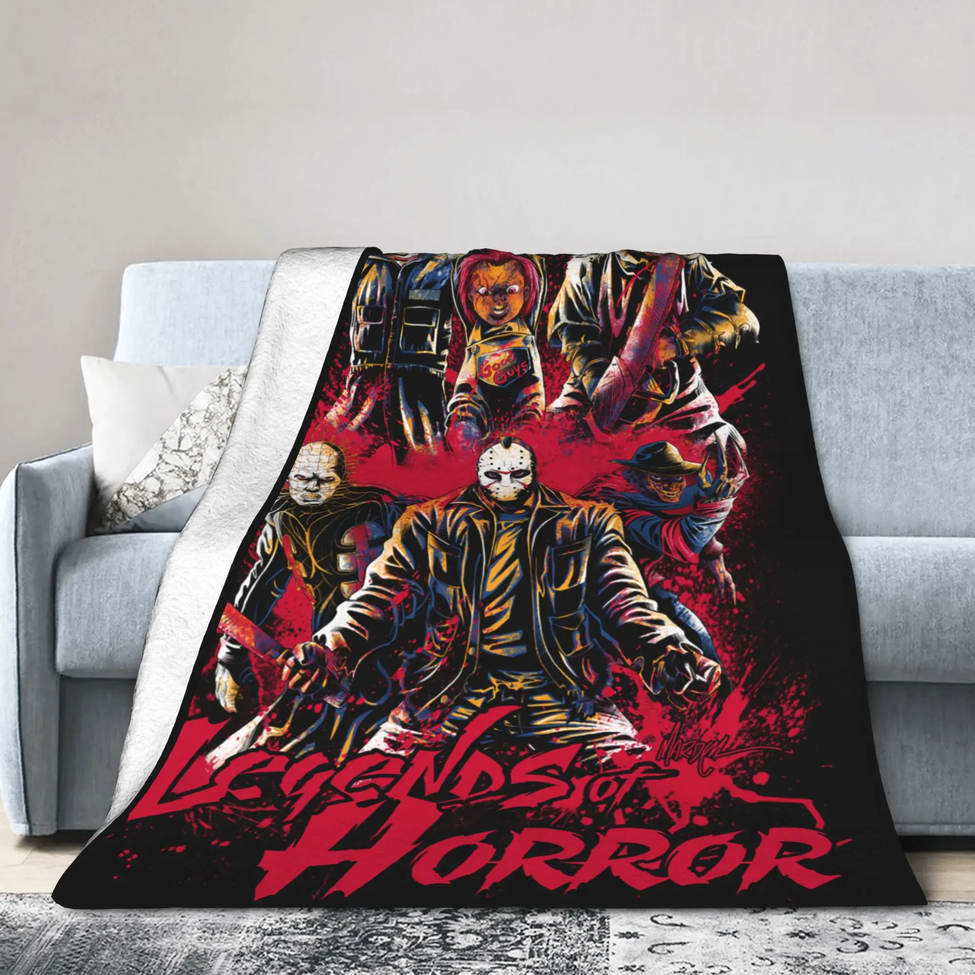 Halloween Movie Horror Chuckys Michael Myers Knitted Blanket Velvet  Lightweight Thin Throw Blanket for Bedroom Sofa Bed Rug