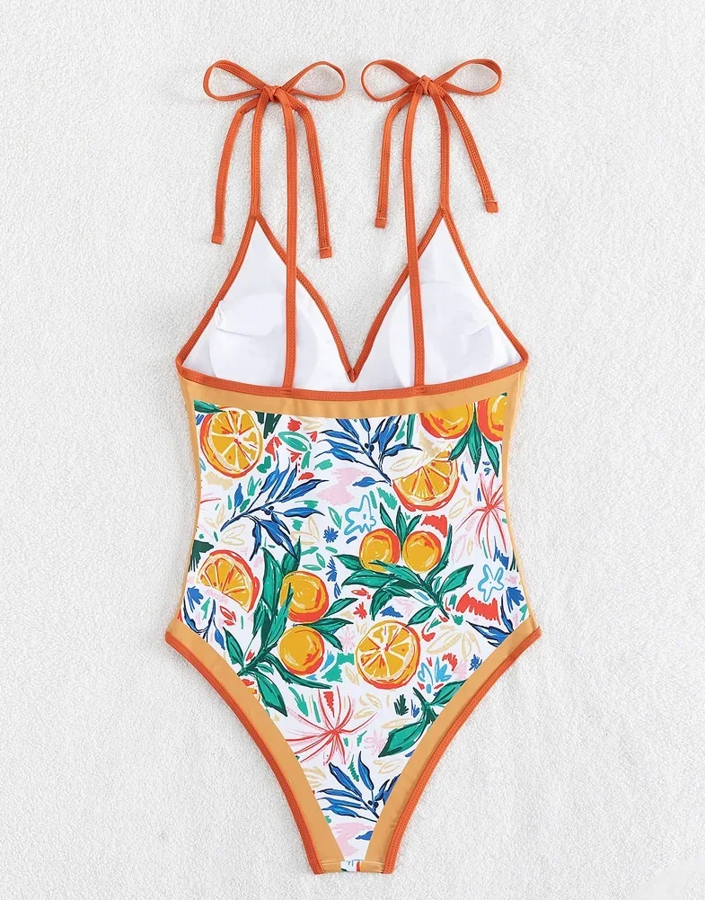 New fruit printed camisole swimsuit women's bandage sexy one-piece swimsuit beach women's clothing
