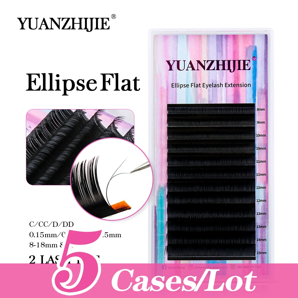 5cases YUANZHIJIE Triple Tips Eyelashes Silk Softest Natural lashes Matte Black Individual lash Extension Flat Shape lashes