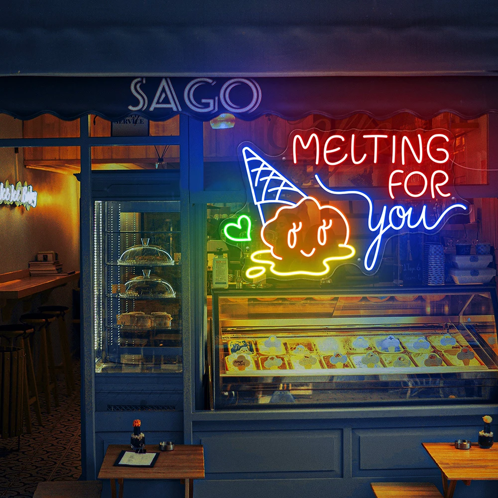 

Ice Cream Melting for You Neon Sign Melting Ice Cream Cone Neon Light Ice Cream Store Wall Decor Gelato Shop Decor Led Sign