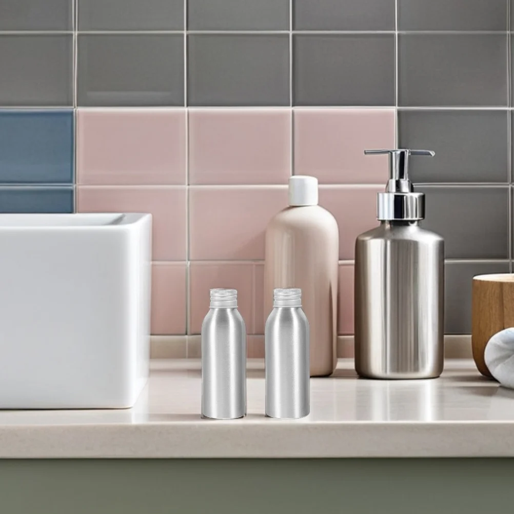 

5Pcs Empty Aluminum Bottles 3.4oz 100Ml Portable Refillable Oil Containers Caps for Travel Toiletries Creams