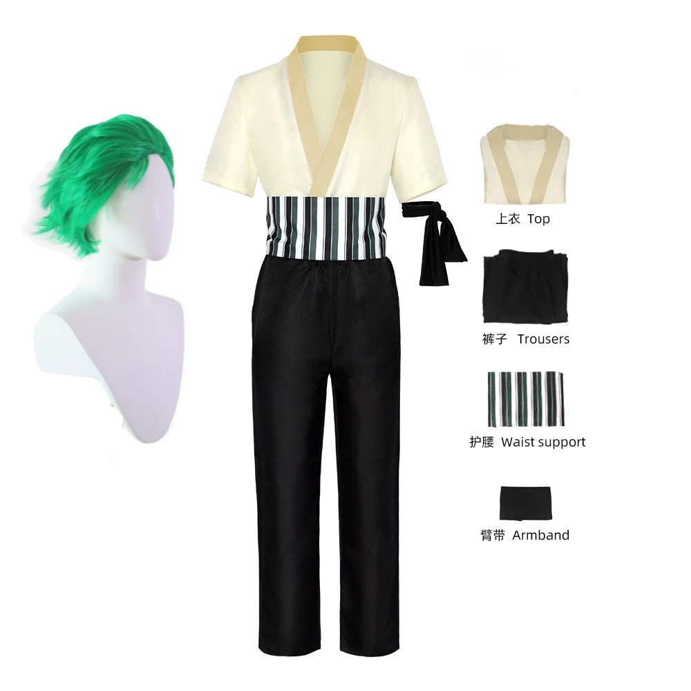 

New Anime Movie Roronoa Zoro Cosplay Costume East Blue Adult Child green wig Short Halloween Carnival Party Role Play Suit