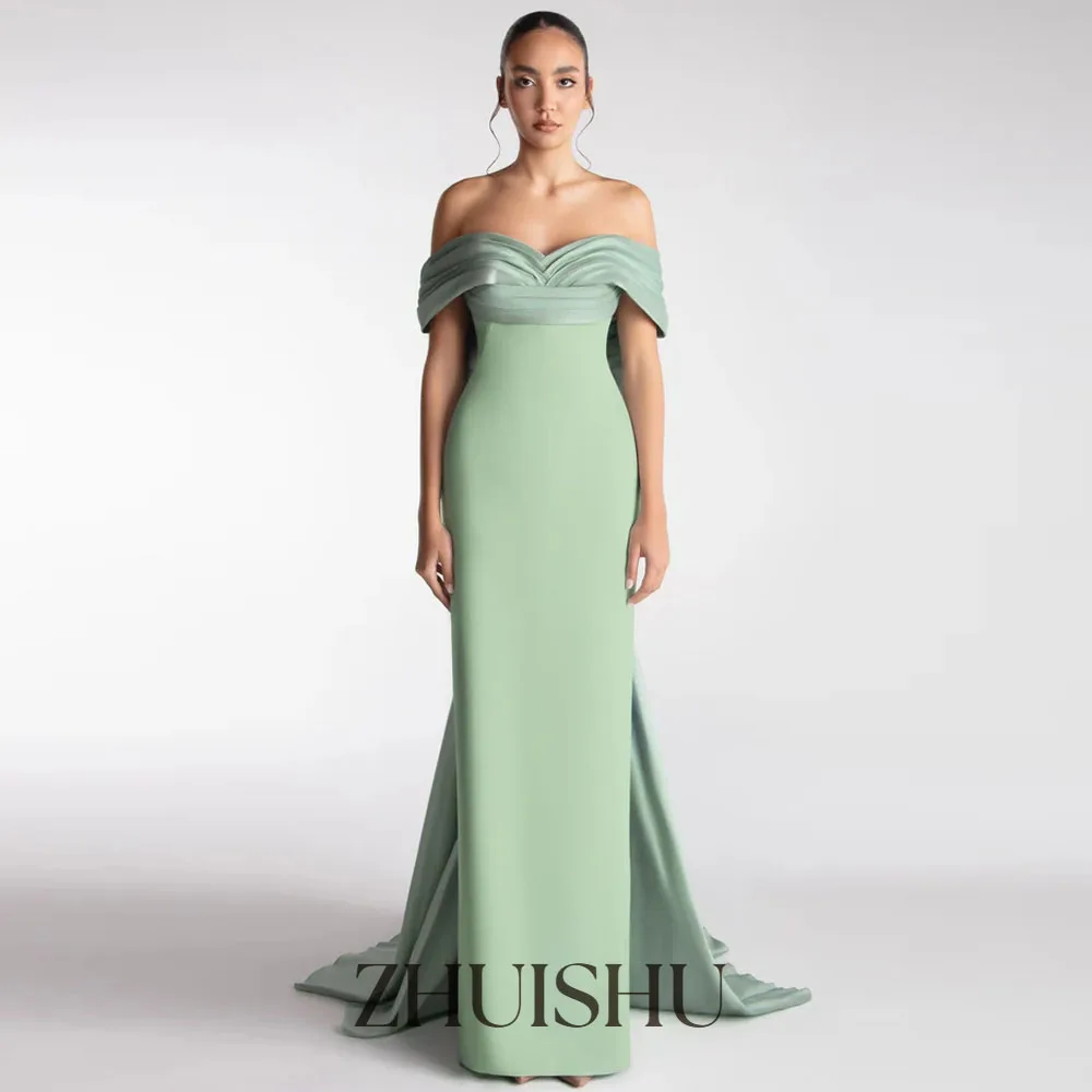 Zhuishu fora do ombro luz verde feminino vestidos de noite arco reto volta formal evento vestido personalizado elegante vestido de banquete
