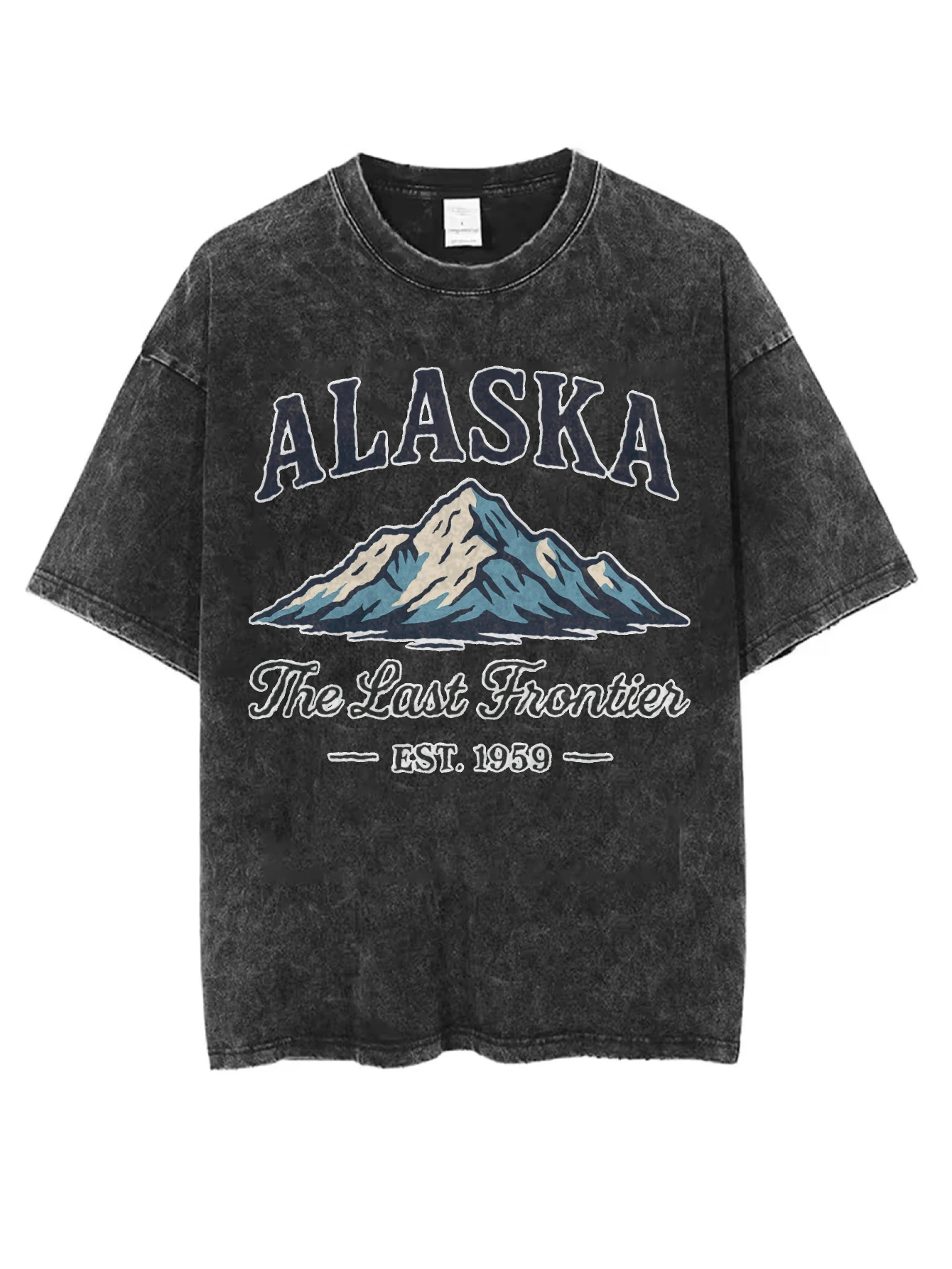 

Черная стираная футболка ALASKA для мальчиков с круглым вырезом, свободная посадка, удобная для мужчин и женщин, идеально подходит для зимы и Рождества