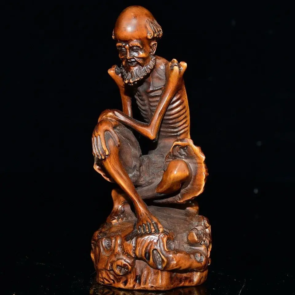 Hand Carved Wood Buddhist saint Statue Figurine Desktop Ornaments Home Decoration Crafts Tea Pet Decor