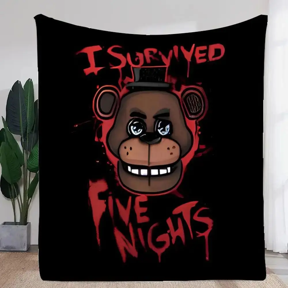 A Comfortable and Soft Fleece Teddy Blanket with A Horror-themed Night Survival Theme. It Features A Unique Design.