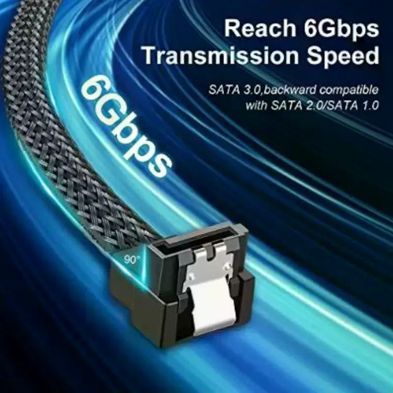 Braided SATA 3 Cable 6Gbps Fast Data Transfer 90° Connector for Office PC SSD HDD Replacement & Installation