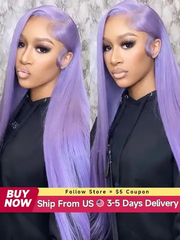 13x6 Purple Lace Front Human Hair Wig Brazilian Light Purple Lace Frontal Wig Pre Plucked Long Straight Lavender Color Lace Wigs
