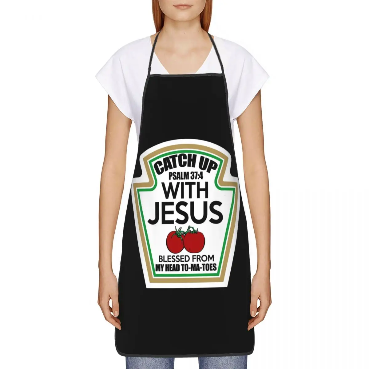 Custom Bib Catch Up With Jesus Aprons for Men Women Unisex Adult Chef Cooking Kitchen Funny Ketchup Tablier Cuisine Gardening