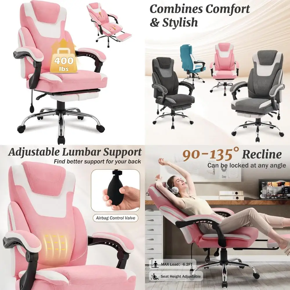 ergonomic executive chair with footrest, 400 lbs capacity, adjustable lumbar support