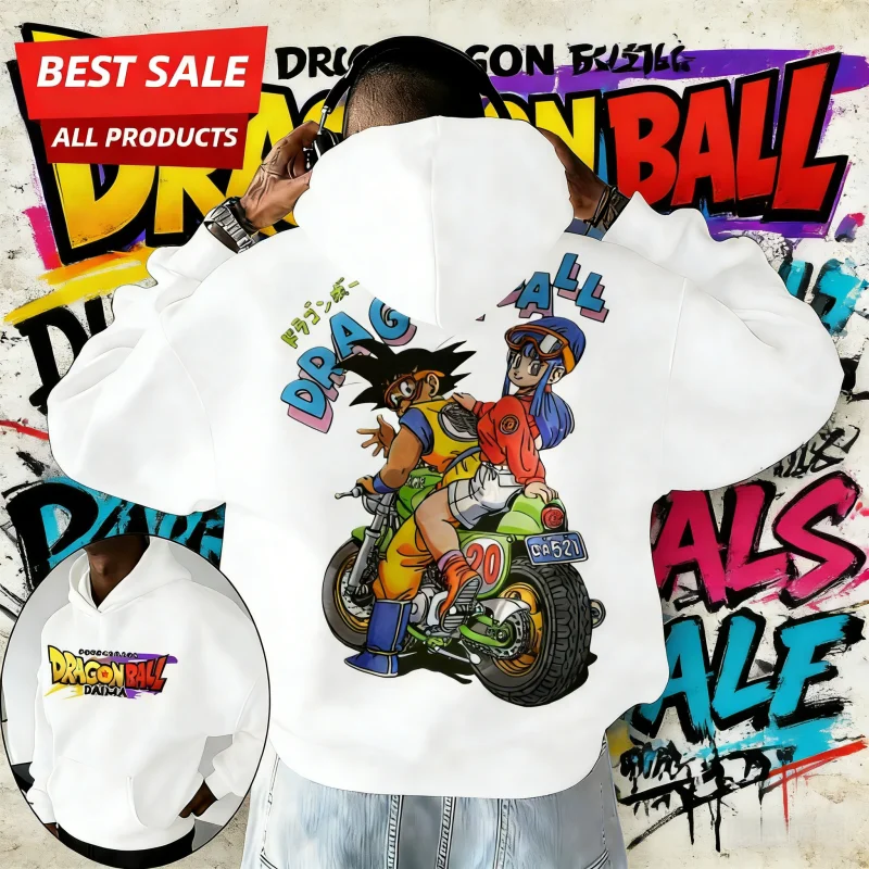 Sudadera con Capucha Dragon Ball DAIMA Otoño Invierno 2026 | Sudadera Unisex 100% Algodón Vintage con Estampado de Goku y Bulma en Moto para Fanáticos de DBZ