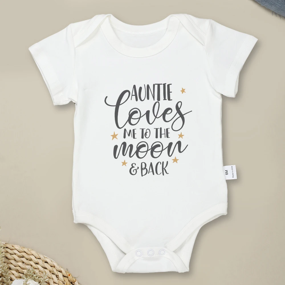 Auntie Loves Me To The Moon & Back Cute Newborn Baby Girl Clothes Cotton Infant Boy Onesie Fashion Fine Gift Toddler Romper