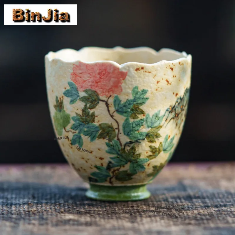 

70ml Hand Painted Pinkish Chrysanthemum Teacup Ancient Tea Bowl Tea Cup Set Tea-tasting Smelling Cup Chazhan Master Cups Cafes