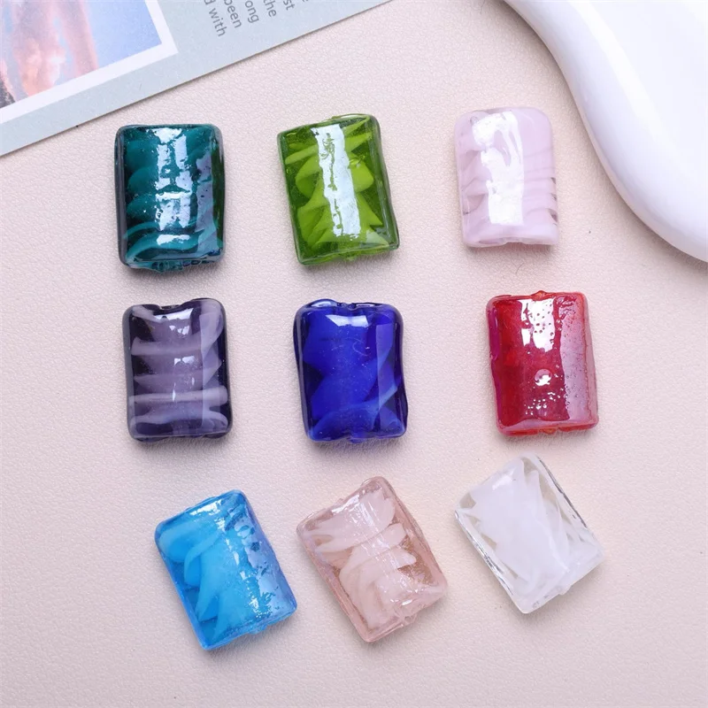 

Летний стиль, 50 шт./лот, цветной узор, геометрическая сердцевина, прямоугольная форма, стеклянные бусины с прямыми отверстиями, ювелирные изделия своими руками, аксессуары для одежды