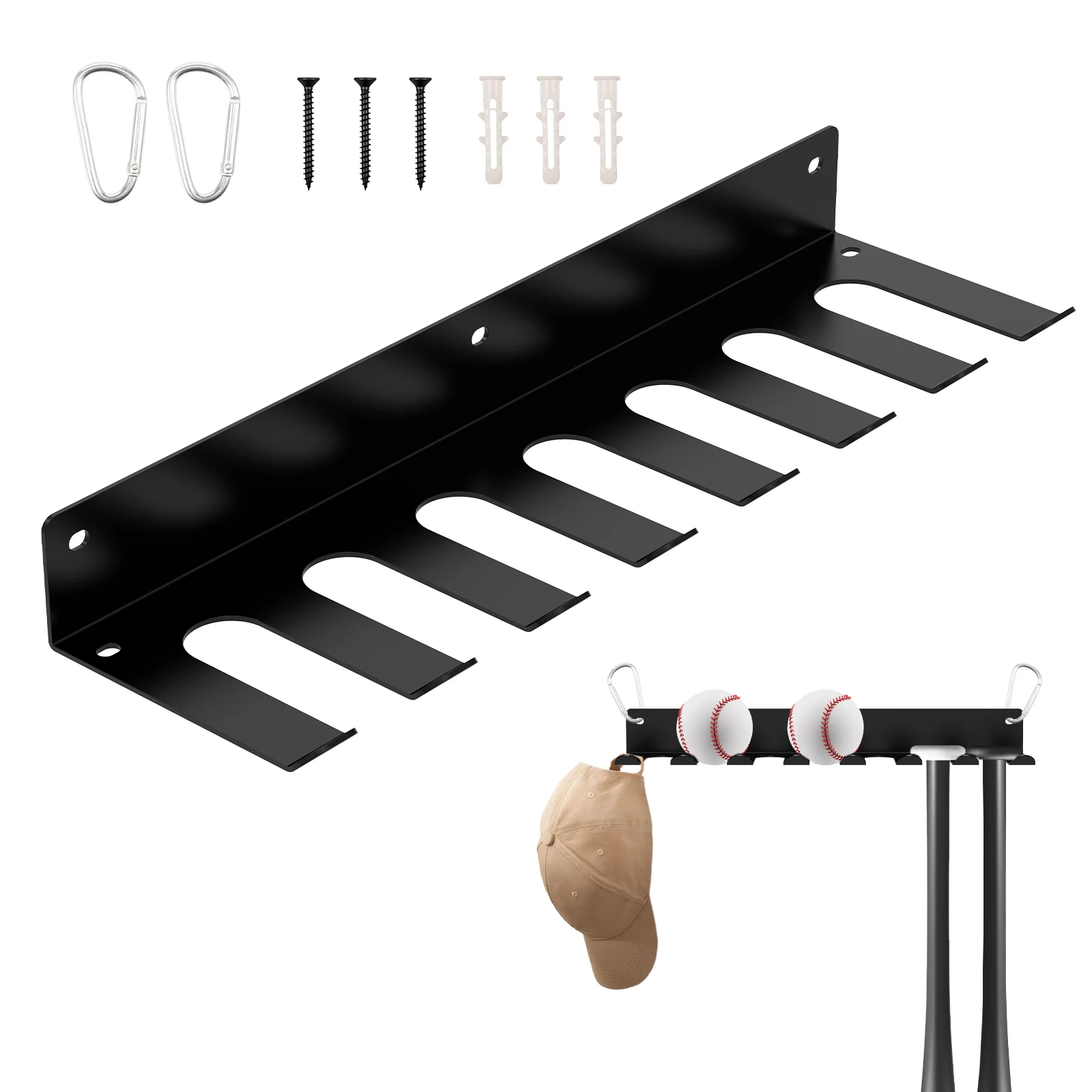 

Wall Mount Baseball Bat Rack Hold 14 Bats Home Sports Equipment Organizer Hanger Barbells Holder Hooks for Hangs Bats,Gloves