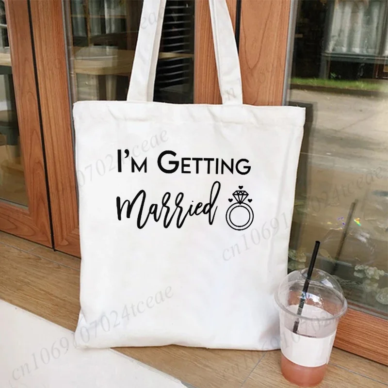 I'm Getting Married Bridal Shower Canvas Tote Bag We Getting Drunk Handbag Team Bride Bachelorette Party Shoulder Shopping Bags