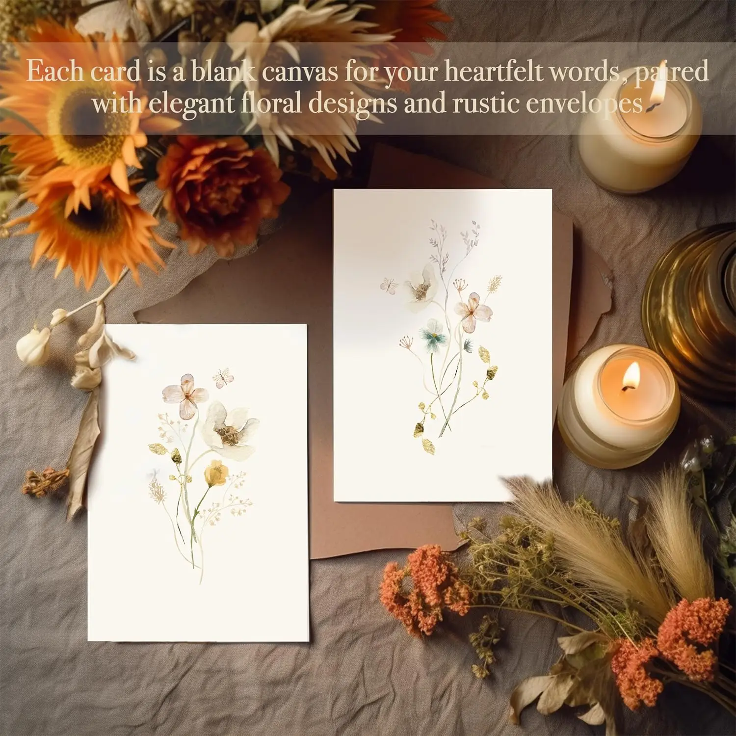 10/pcs slapaflife Blank Cards,Blank Greeting Cards 4x6,Elegant Floral Design Blank Greeting Cards,Rustic Envelopes