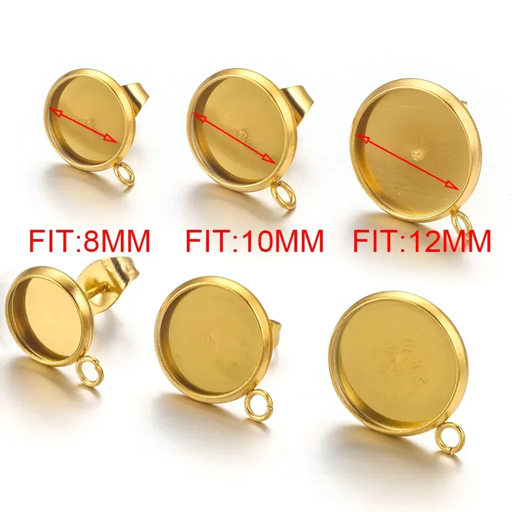 20Pcs 8 10 12 Kolczyki ze stali nierdzewnej Części do produkcji materiałów Ustawienie pustej podstawy Żywica Cabochon Cameo Pierścień skokowy do biżuterii Diy