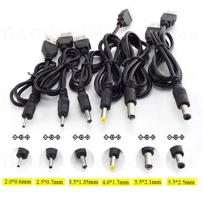 USB type A Male to DC 5.5 2.1 2.5 2.0 3.5x1.35 4.0x1.7mm mini 5pin power supply Plug Jack extend charging cable connector U26