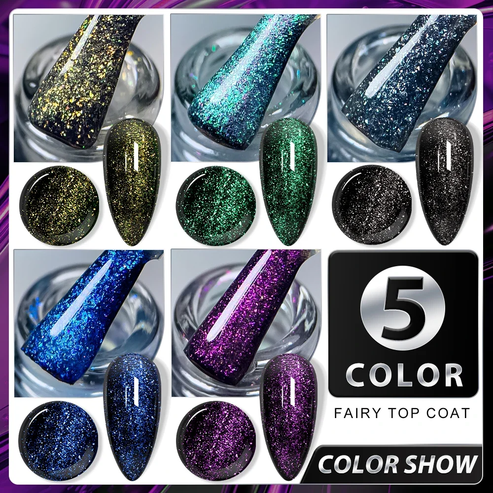 DEROI Glitter Geen Veeg Gel Top Coat Shine Topcoat Fairy Top Coat Vernis Losweken UV Ultra Wit Zwart Gel Polish Nail Art