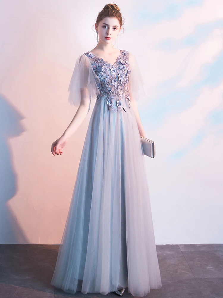 

Ele ey Evening Gown Women's High-End Cusized Ball Dr Host Sle Long Skirt Korean Version ort Sve