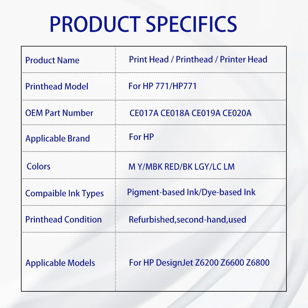 For HP 771 Printhead CE017A CE018A CE019A CE020A Print Head For HP Designjet Z6200 Z6600 Z6800 Printer Head