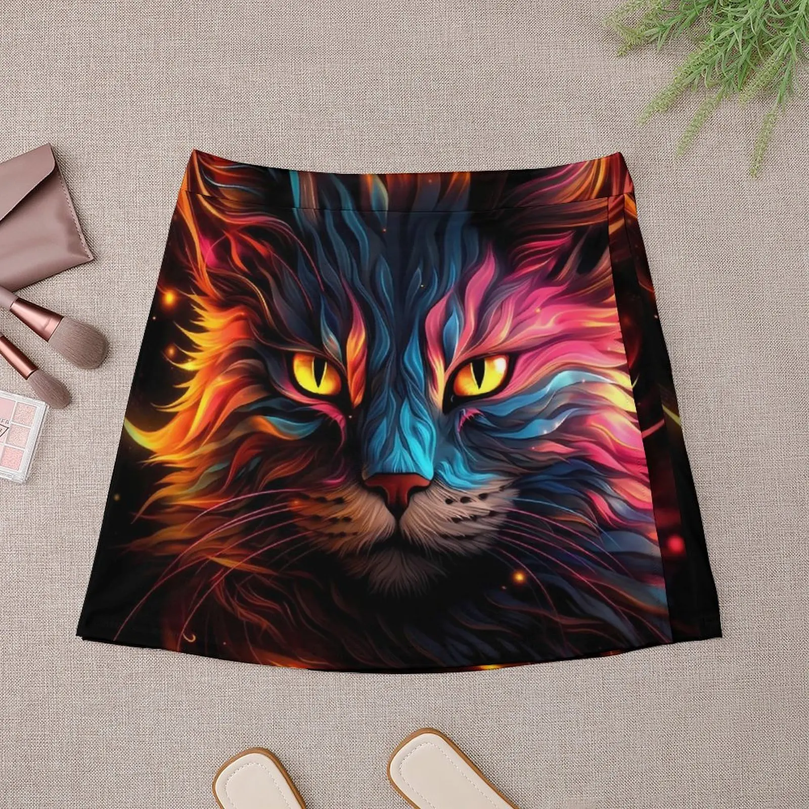 Colorful Magic Cat Skirt Abstract Art Cute Mini Skirts Summer High Waist Printed Streetwear Casual Skirt Big Size 3XL 4XL