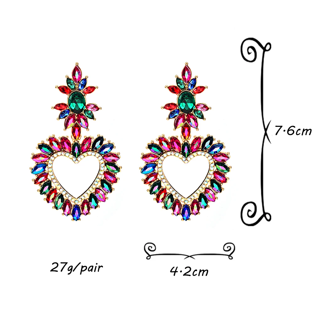 New Arrival Love Heart Pendant Earring Exaggerated High Quality Multicolored Rhinestone Drop Earrings Jewelry For Women image 6