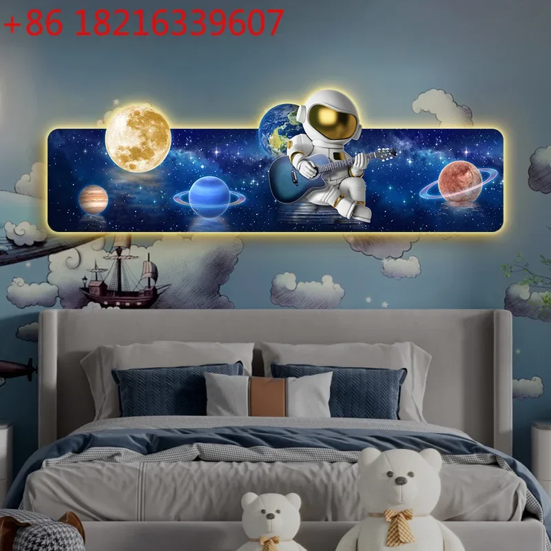 Children's room cartoon astronaut bedside painting fine carving spray painting light painting mural