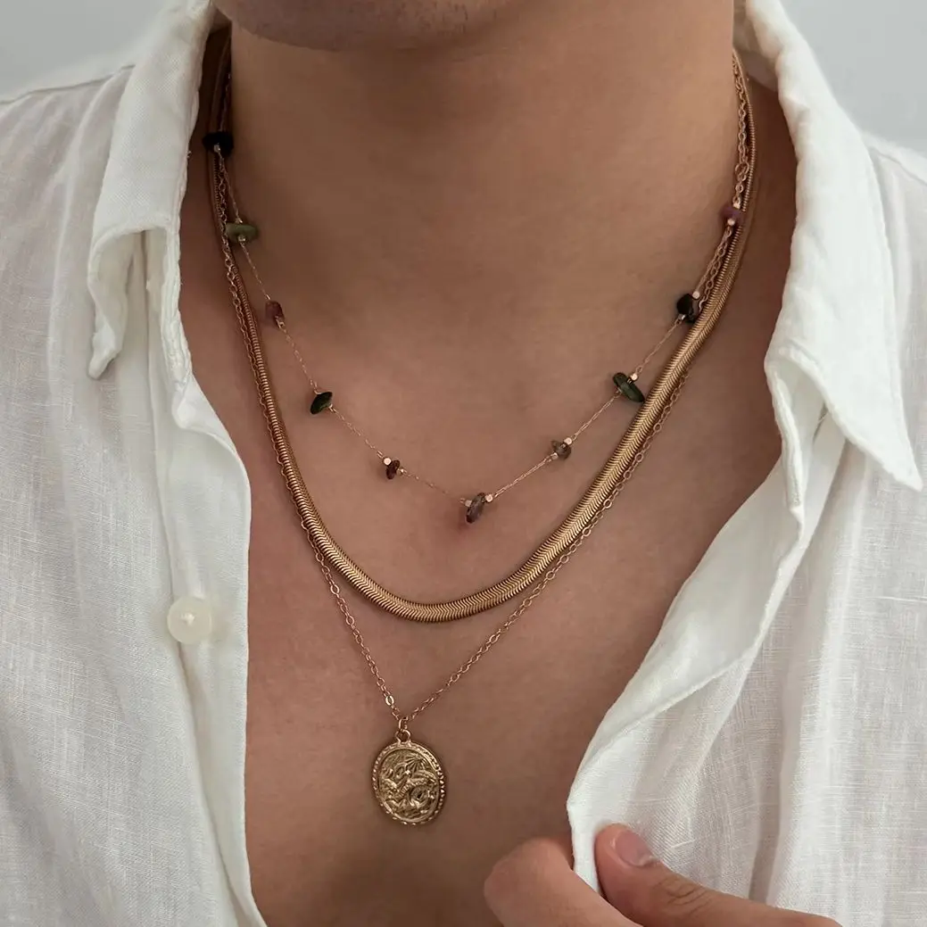 KunJoe Boho Multilayer Metal Snake Chain Gold Color Coin Pendant Necklace Women Fashion Thick Clavicle Choker Jewelry Accessory
