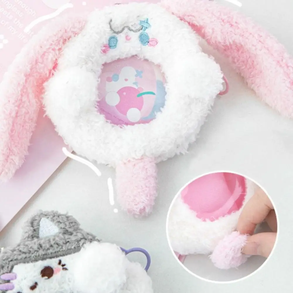 Kawaii Dog Puppy Card Holder Keychain Cat Fluffy Badge Display Plush Pendant Soft Rabbit Transparent Badge Ita Bag Goods Display