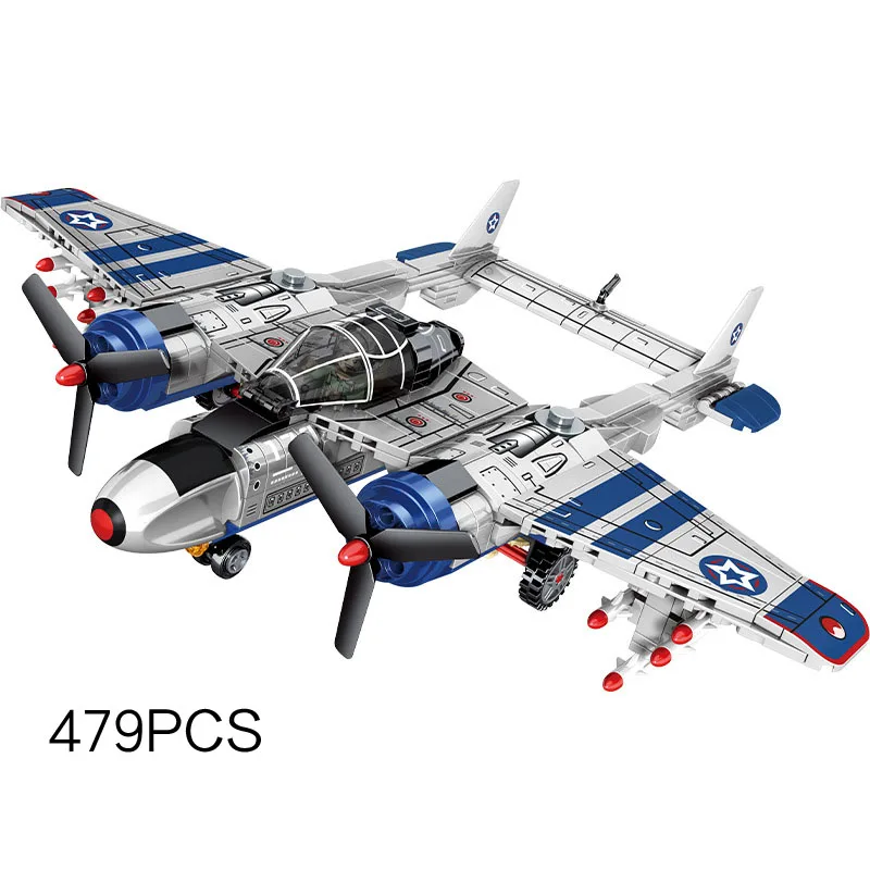 

America Military Vehicle P-38 Lightning Fighter World Wars Building Block WW2 Air Forces Figures Airplane Battlefield Brick Toys