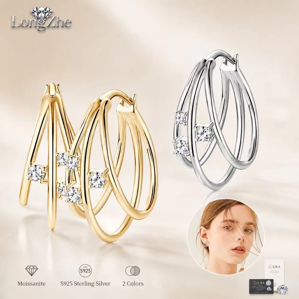 Moissanite Hoop Earrings for Women, Chic Sterling Silver S925, High Sparkle, Elegant Daily Wear, Party Jewelry, Gift for Her