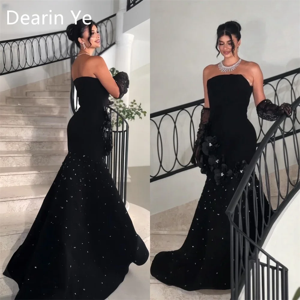 Customized Saudi Arabia Dearin Strapless Trumpet Floor Length Skirts Draped Applique Bead Bespoke Occasion Dresses Prom Dress Ev