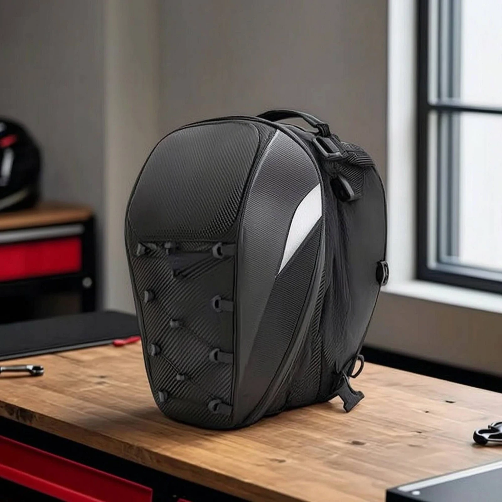 Motorcycle Tail Bag with Reflective Strips Weather-Ready Tail Bag with Reflective Strip Luggage Long-Lasting Travel