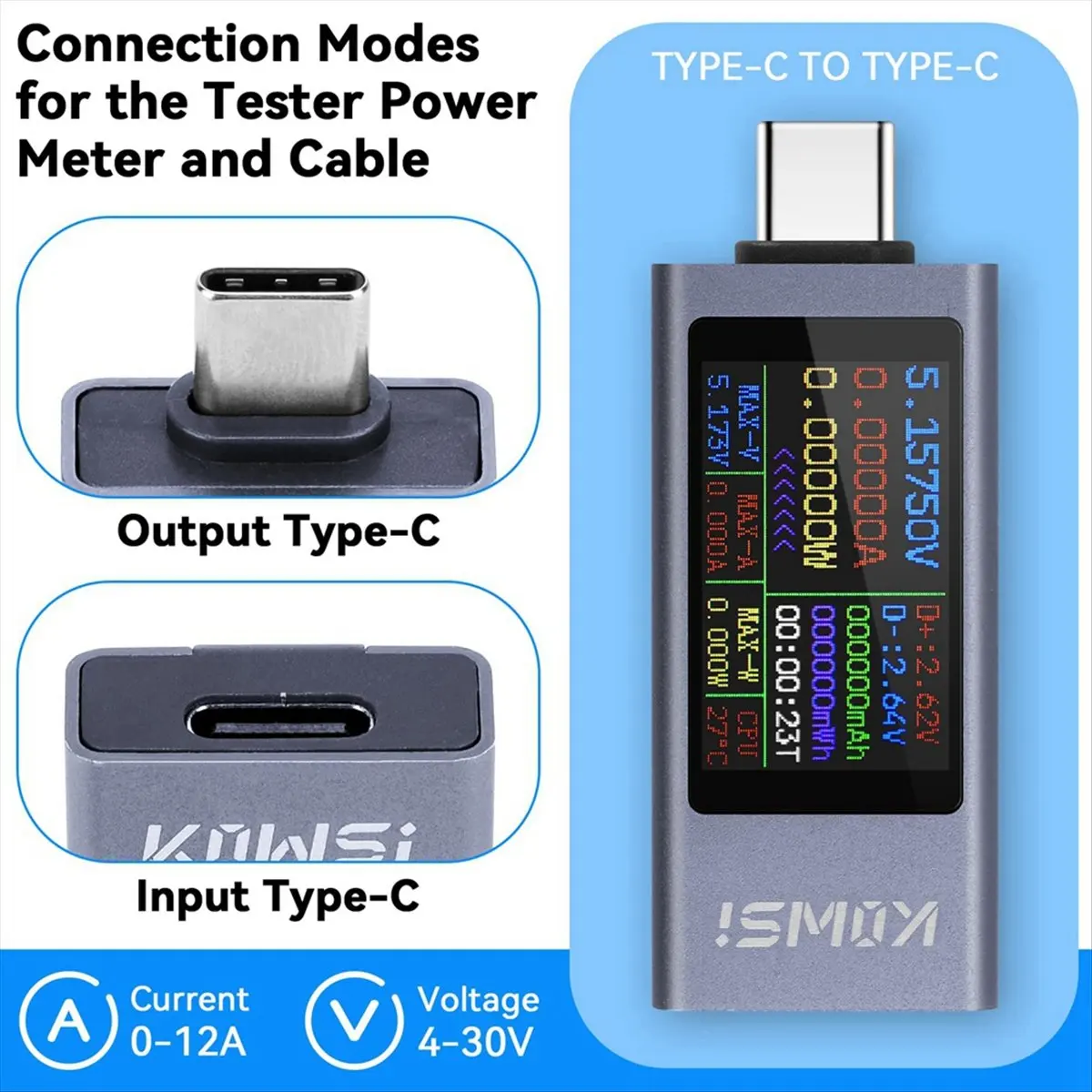 AA80  USB C Tester Power Meter,Digital Multimeter with Large Color Screen,Voltage and Current Tester for Chargers,Power