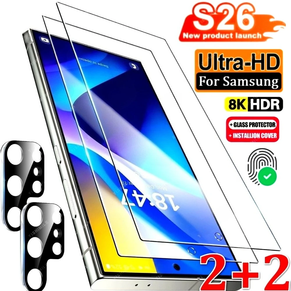 

2Pcs Ultra HD Full Screen Protector for Samsung Galaxy S26 S25 S24 Ultra S23 S22 S21 Plus S24 S25 FE With 2Pcs Camera Lens Glass