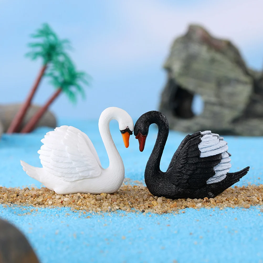 8 Pcs Black and White Swan Ornament Small Figurines Tiny Mini Figures Flower Pots Miniature Cake Sculpture