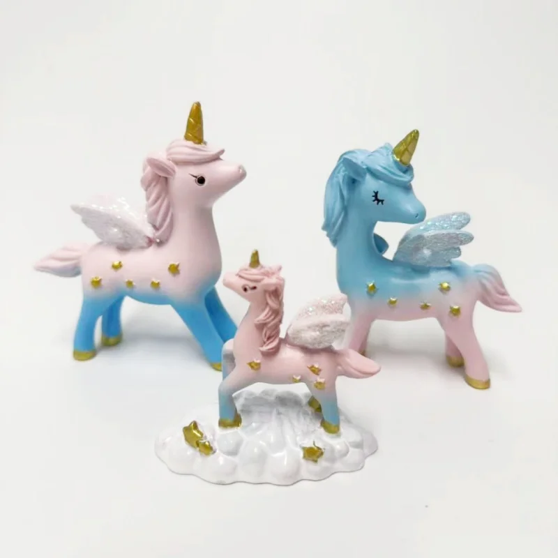 3 Stück Einhorn Kuchen Dekor Cartoon Einhorn Kuchen Topper Harz Figur Einhorn Kuchen Topper für kleine Mädchen Geburtstag Party Dekor