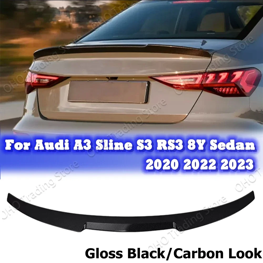 For Audi A3 Sline S3 RS3 8Y Sedan 2021 2022 2023 Rear Spoiler Wing Trunk Lip Tail Trunk Spoiler Glossy Black / Carbon Fiber Look