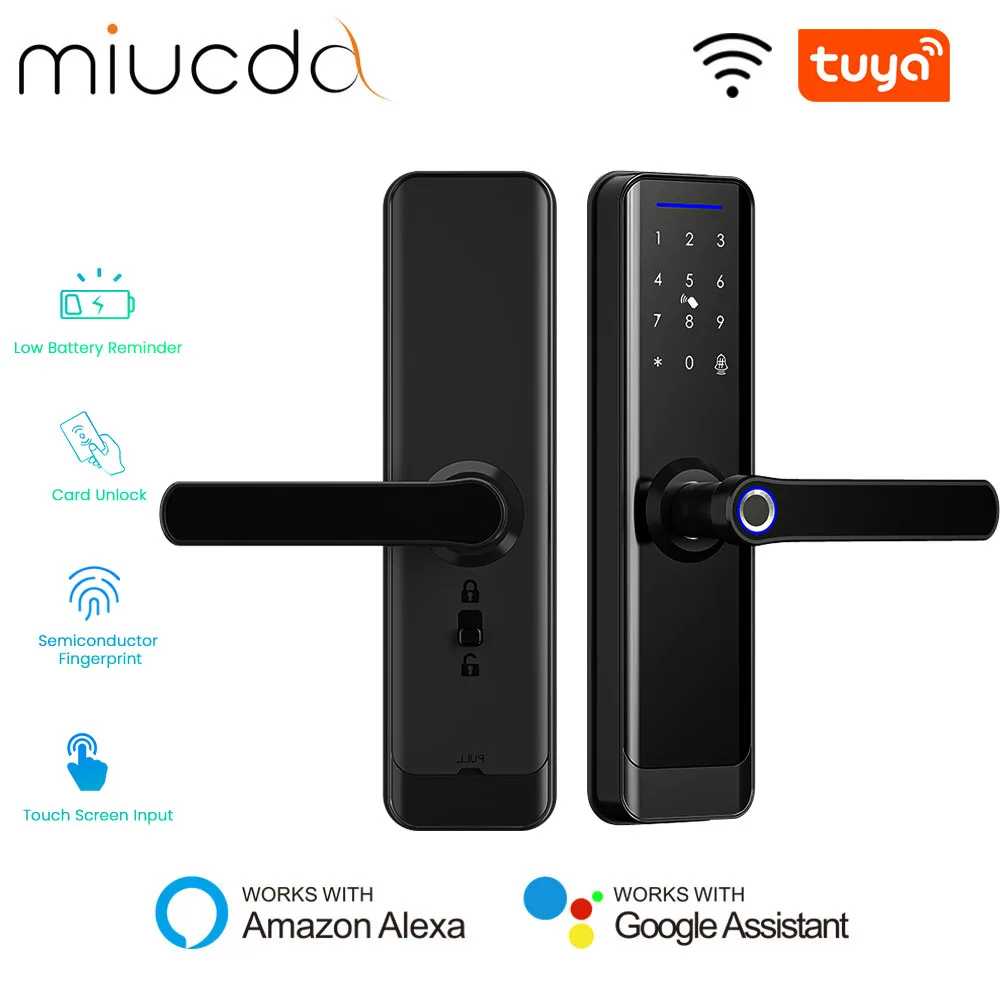 MIUCDA Tuya WiFi Smart Door Lock With Biometric Fingerprint / Smart Card / Password / Key Unlock Smart Life APP Remote Control