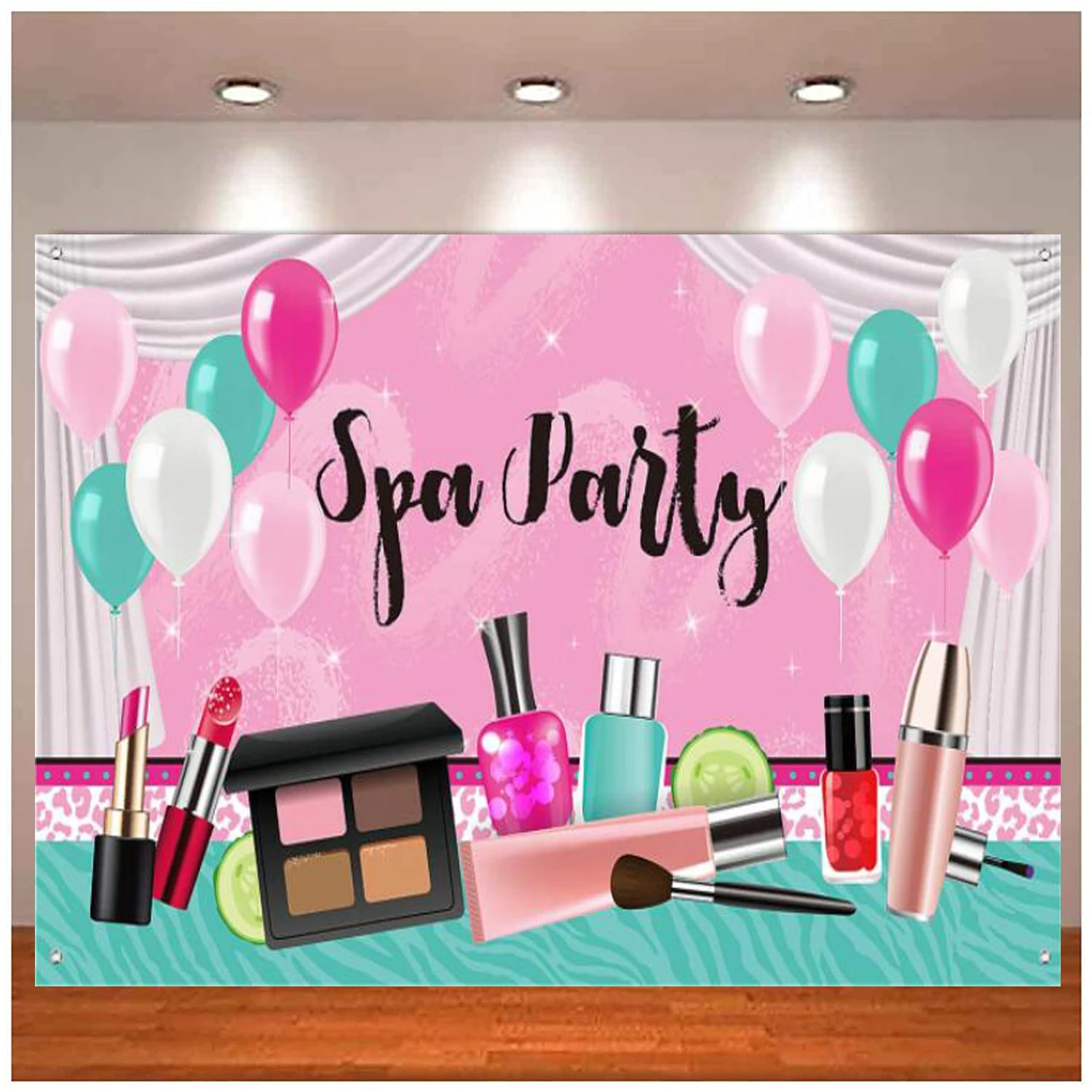 

Girl Spa Party Photography Backdrop Sweet Pink Princess Makeup Birthday Background Spa Theme Photo Booth Banner Decoration