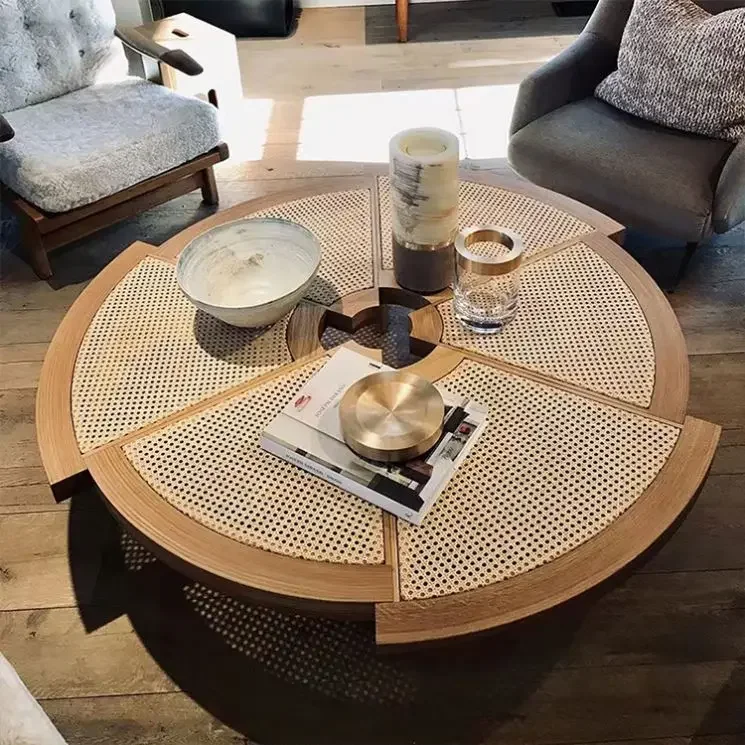 

Outdoor garden rattan tea table Living room Reception room Lounge Solid wood round tableFarm