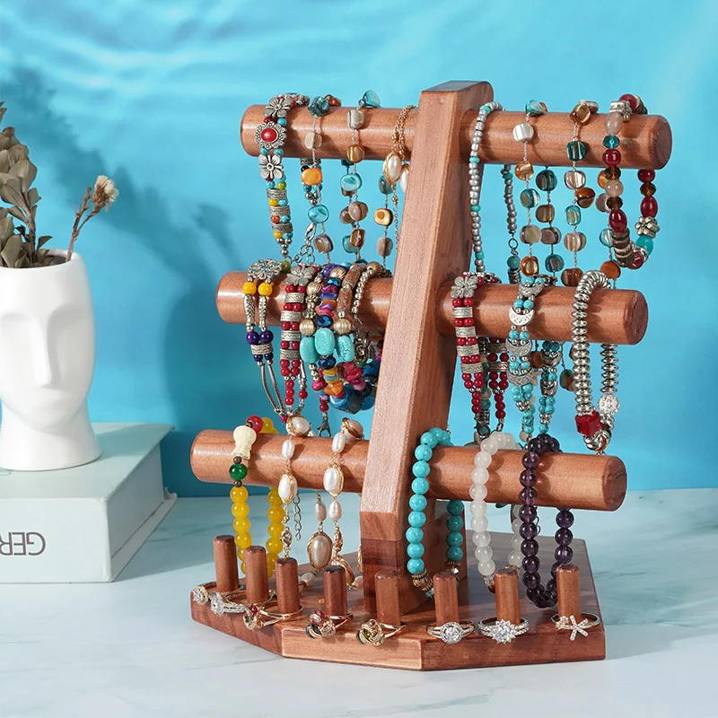 3-layer Jewelry Display Stand Necklace Organizer Wood Ring Storage Rack Retail Bracelet Shelf Shop Home Decoration