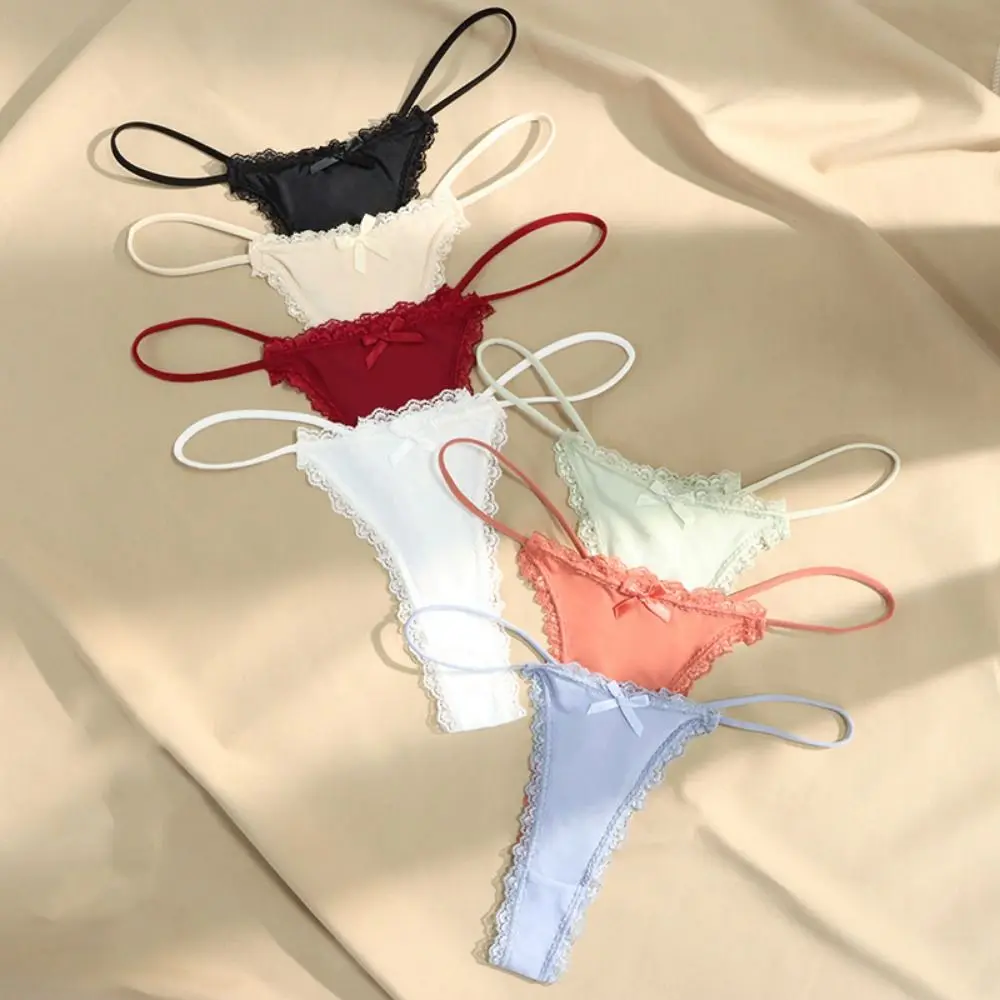 Seduction Comfortable Lingeries Low Waist Thong Simple Underpants Ribbon Korean Underwear Women G-string Panties Bow Briefs