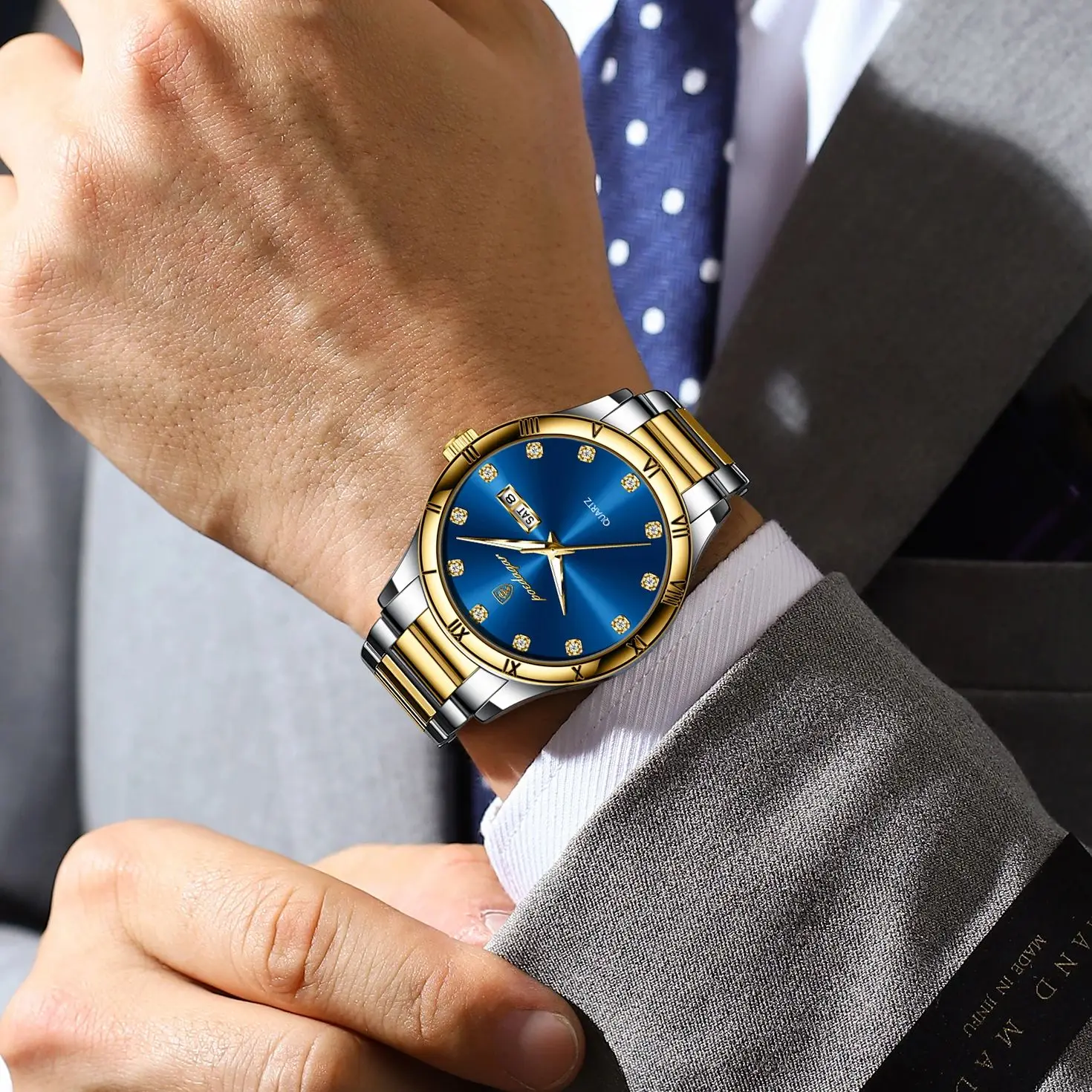 POEDAGAR ساعات الأعمال الفاخرة للرجال مقاوم للماء مضيئة الفولاذ المقاوم للصدأ رجل ساعة تاريخ الأسبوع موضة كوارتز ساعة يد رجالي