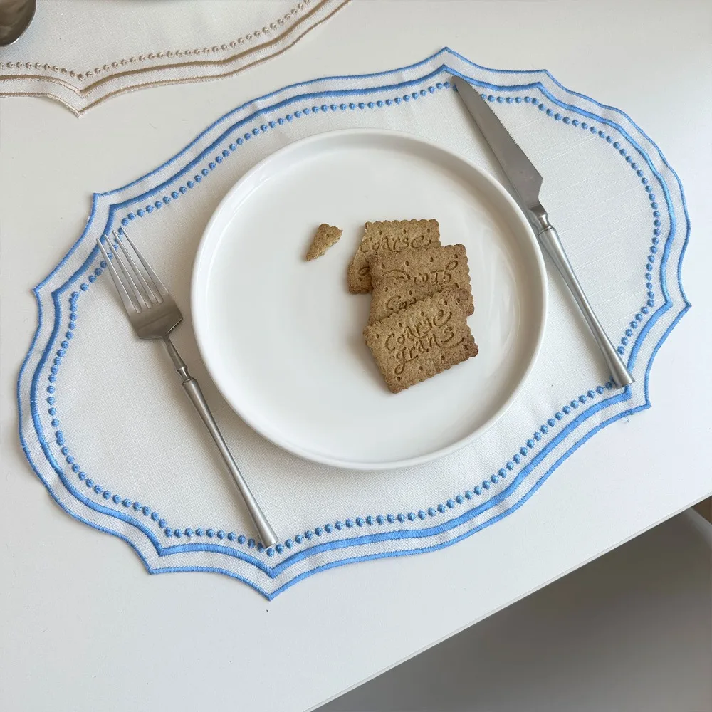 Vintage Placemat Napkins Embroidered Fabric Washable Decorative Table Mat French Lace Imitation Cotton Linen Table Place Mat