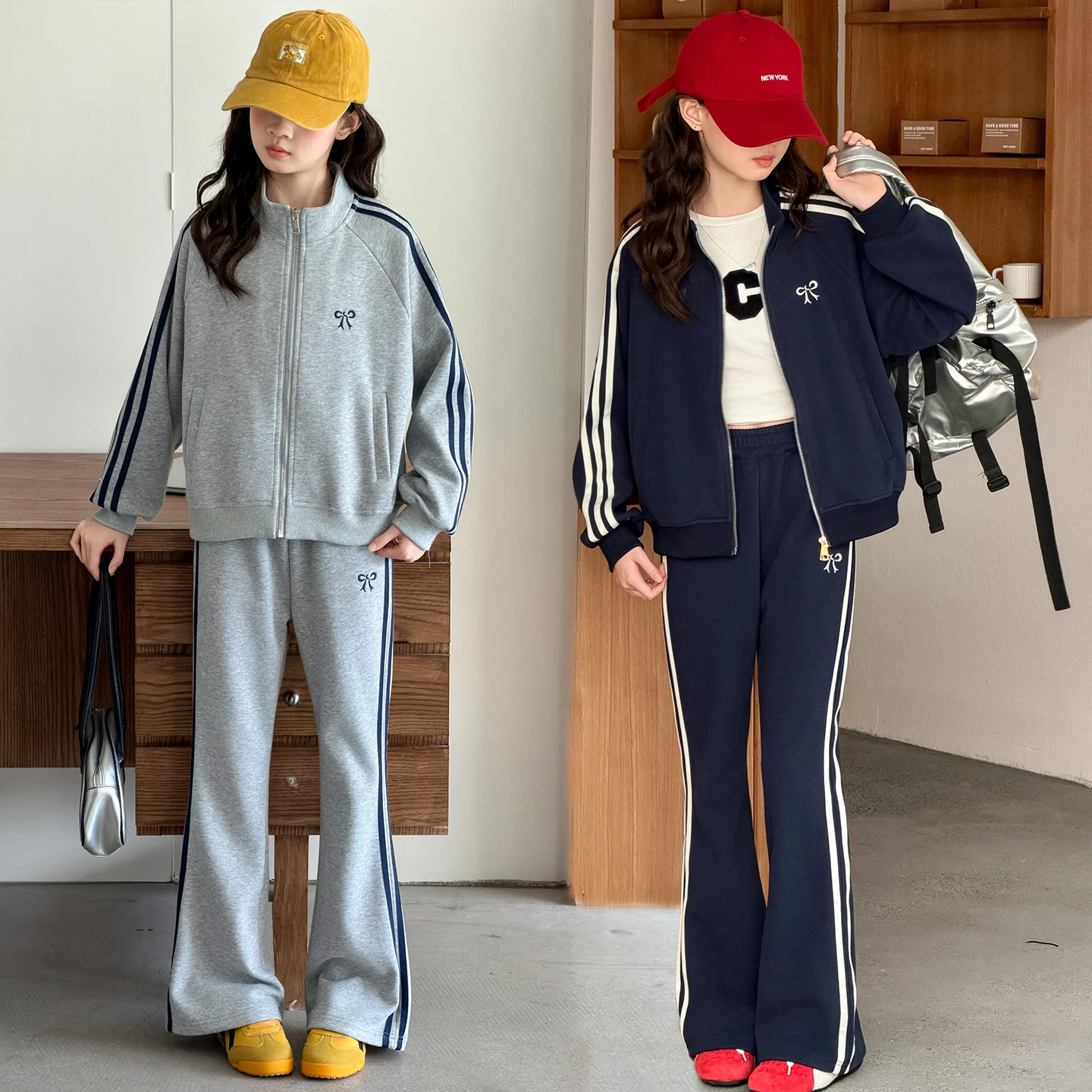 autumn teen girls sport clothes suit zipper jacket+bell-bottoms pants 2pcs junior kids Sportswear set children clothing outfits