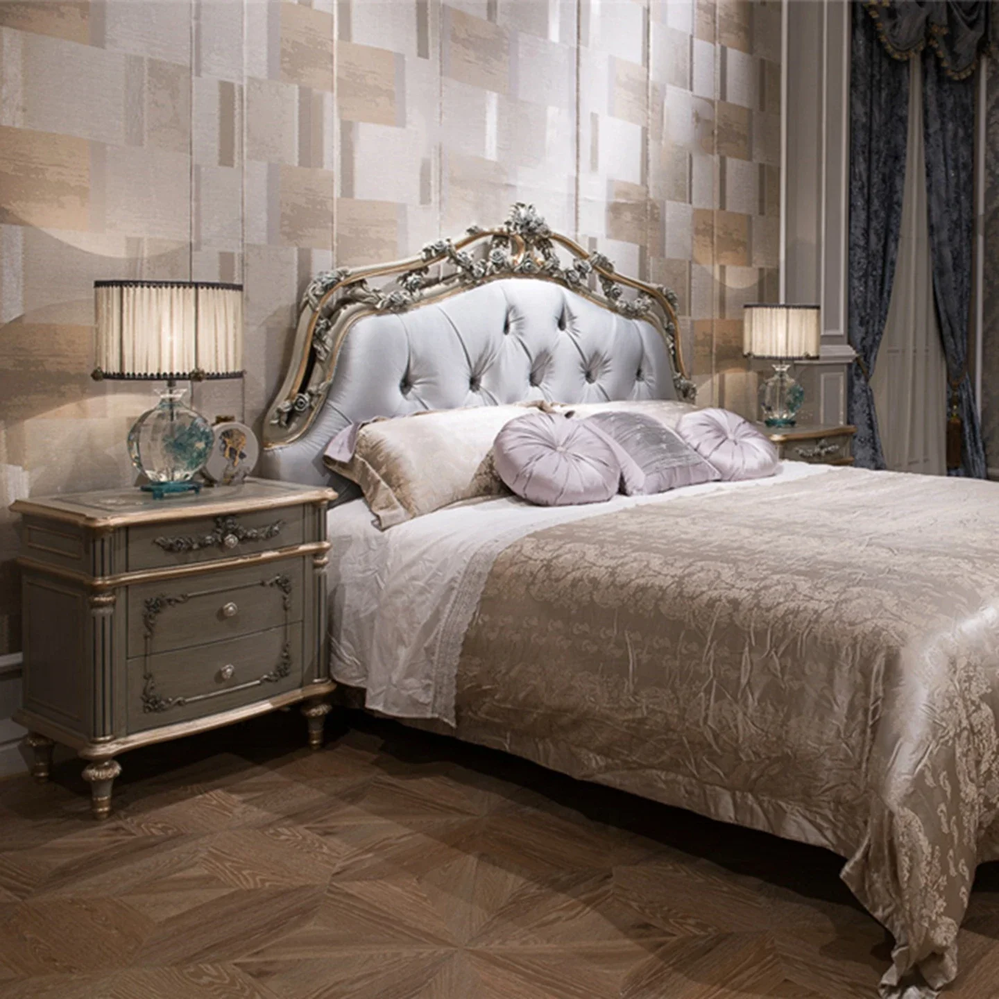 

HS French Light Luxury Solid Wood Double Bed European Soft Bag Princess Bed Fashion Wedding Bed Villa Model Room Master